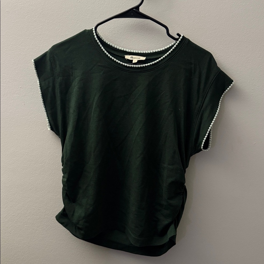 Madewell Green Side-Cinch Muscle Tee Crochet Edge Short Sleeve Women’s Medium